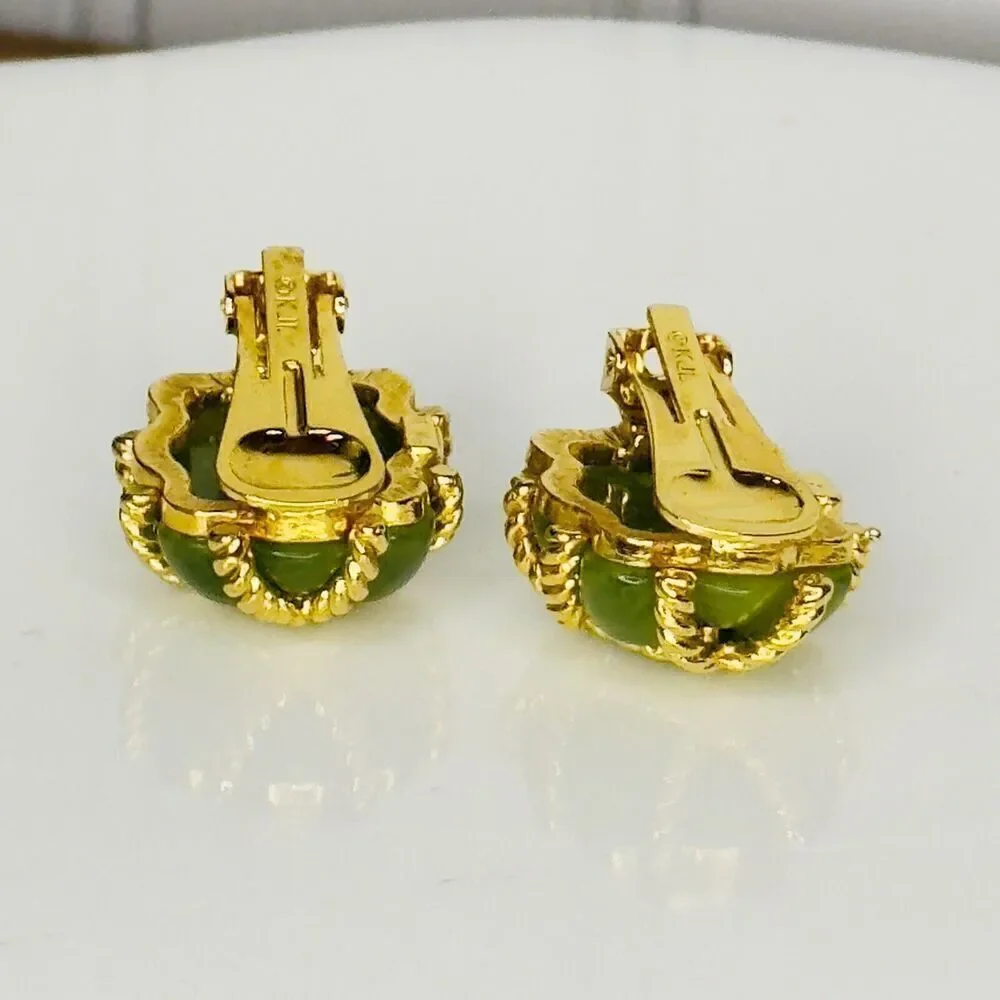 Vintage KJL Kenneth J Lane Earrings Gold Rope Quilted Green Lucite Clip On 1133 - Picture 7 of 15